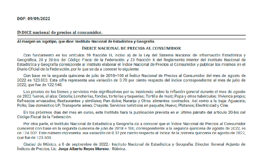 INPC 2022 México (Detalle 2do. semestre y tabla INPC) | ADN