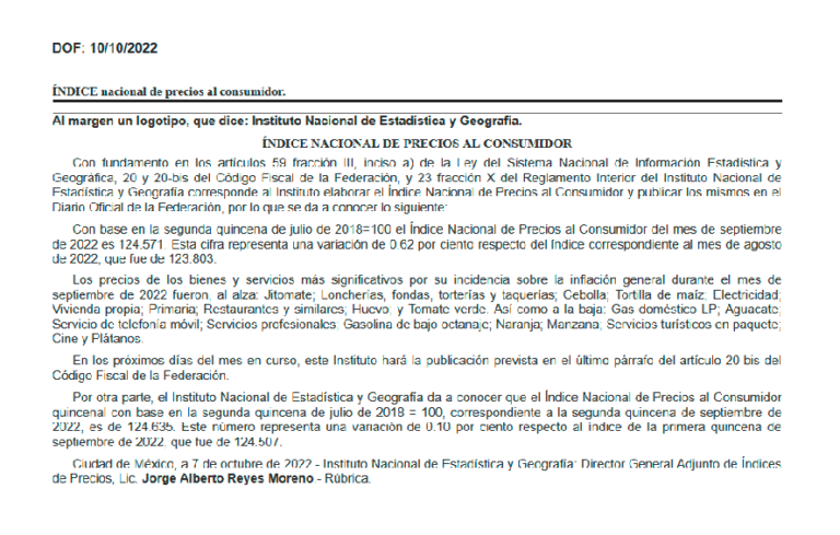 INPC 2022 México (Detalle 2do. semestre y tabla INPC) | ADN