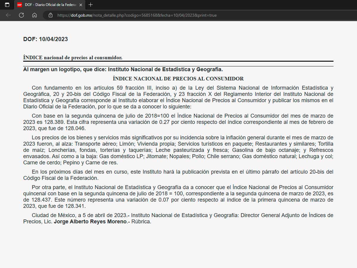 INPC 【Índice Nacional de Precios al Consumidor】 2024 ADN